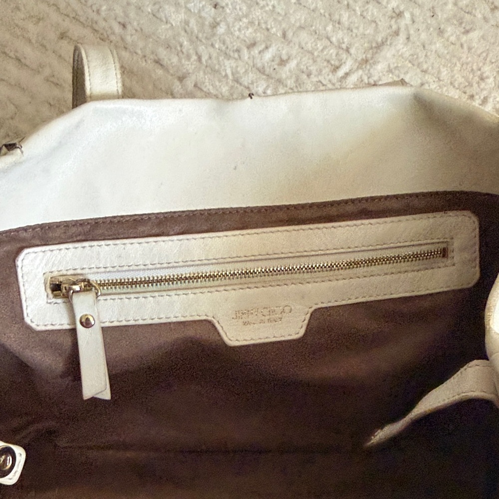 Jimmy Choo White Leather Gold, Silver, Gunmetal Star Studded Tote Bag - Picture 9 of 15